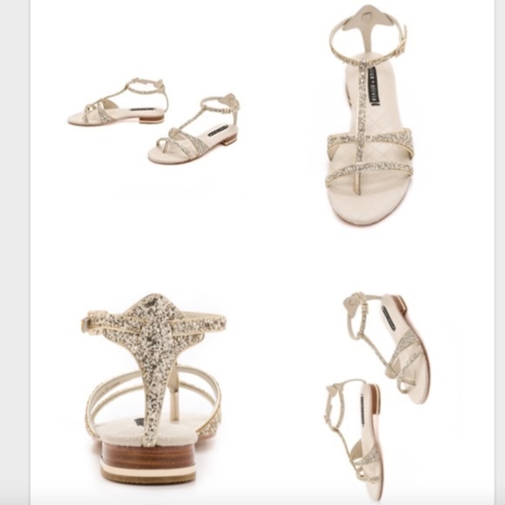 Alice + Olivia- Nola Gold Glitter Flat Sandals Size 8